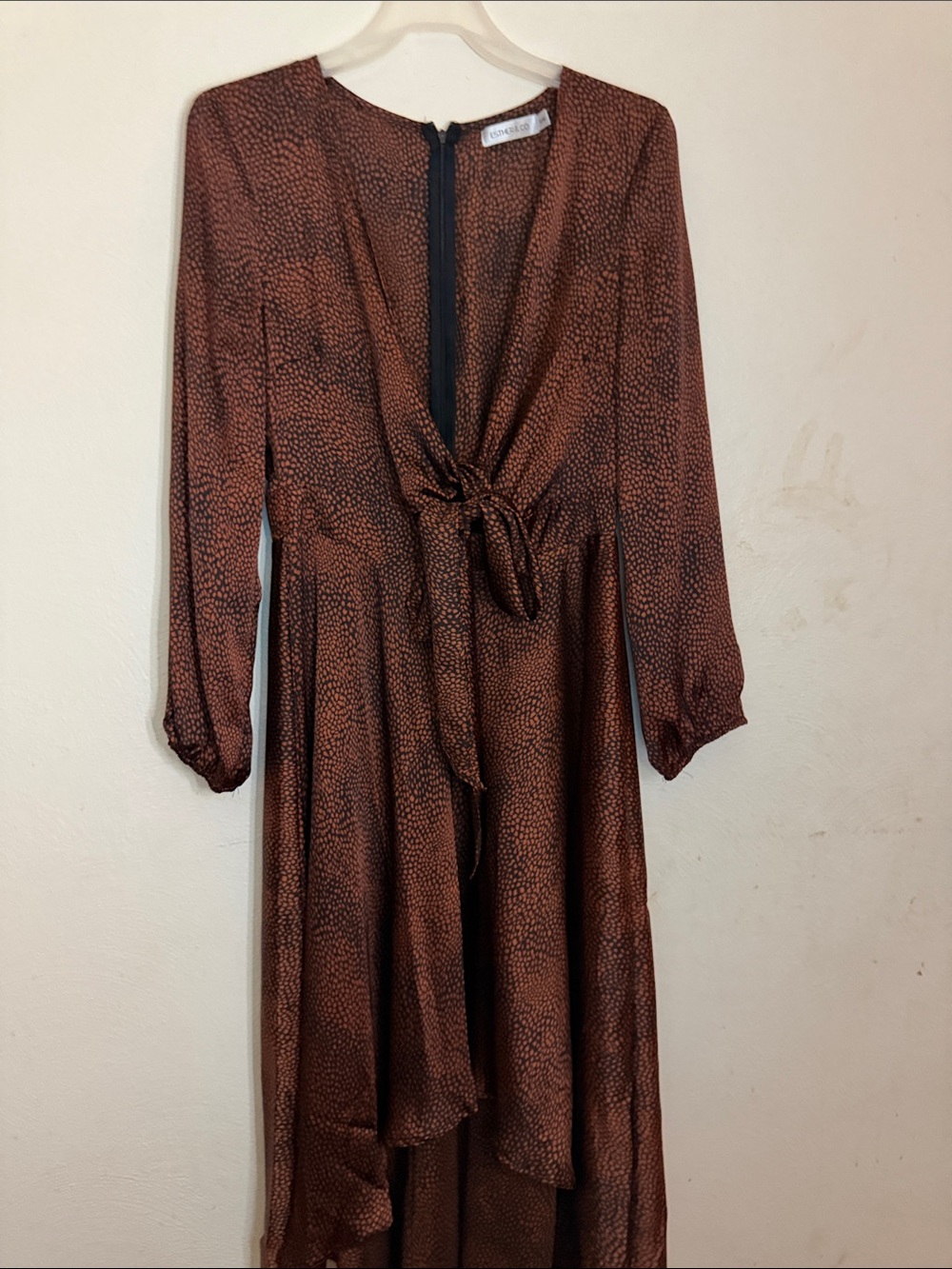 Rust Speckle High-Low Tie-Front Dress